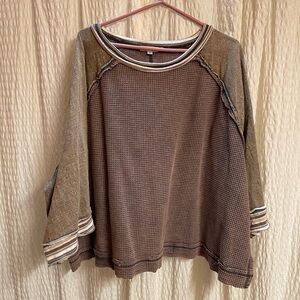 Oli & Hali Brown Waffle Knit Raglan Long Sleeve Top